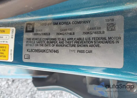2019 Chevrolet Spark Ls Cvt from USA, damaged, VIN KL8CB6SA9KC747445